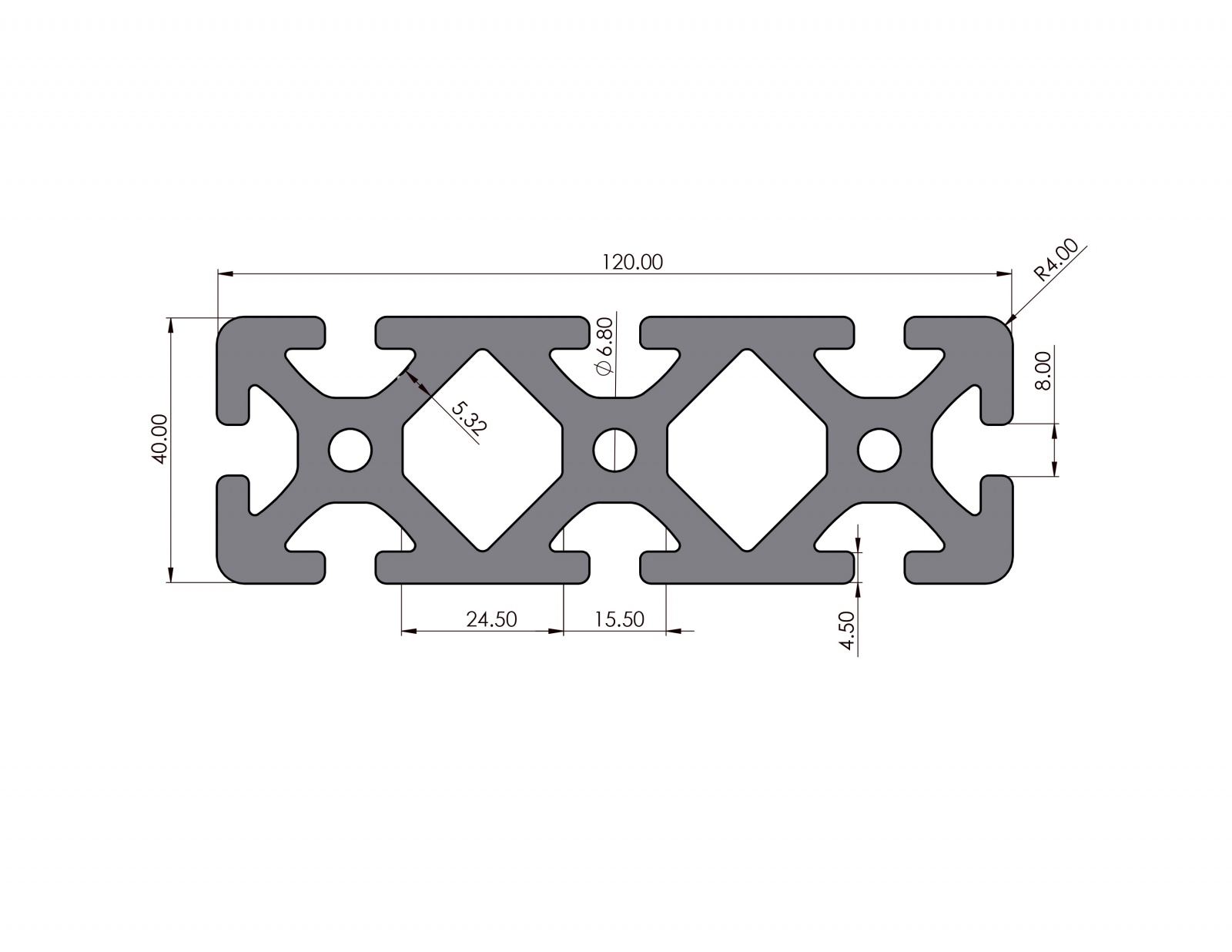 Aluminum profile 40x120 groove 8 I-type heavy